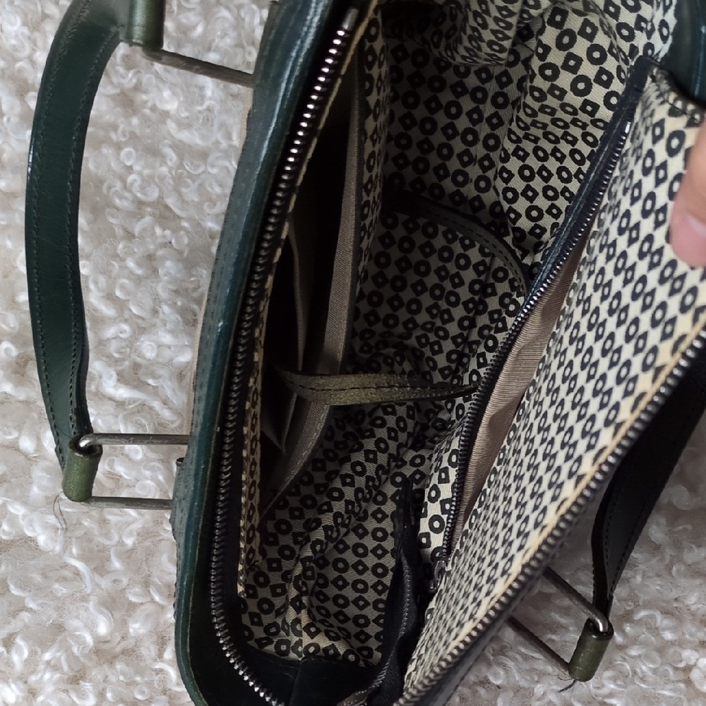 Efffy Canvas Tote Bag with Dark Green Leather Trim - Picture 3 of 11
